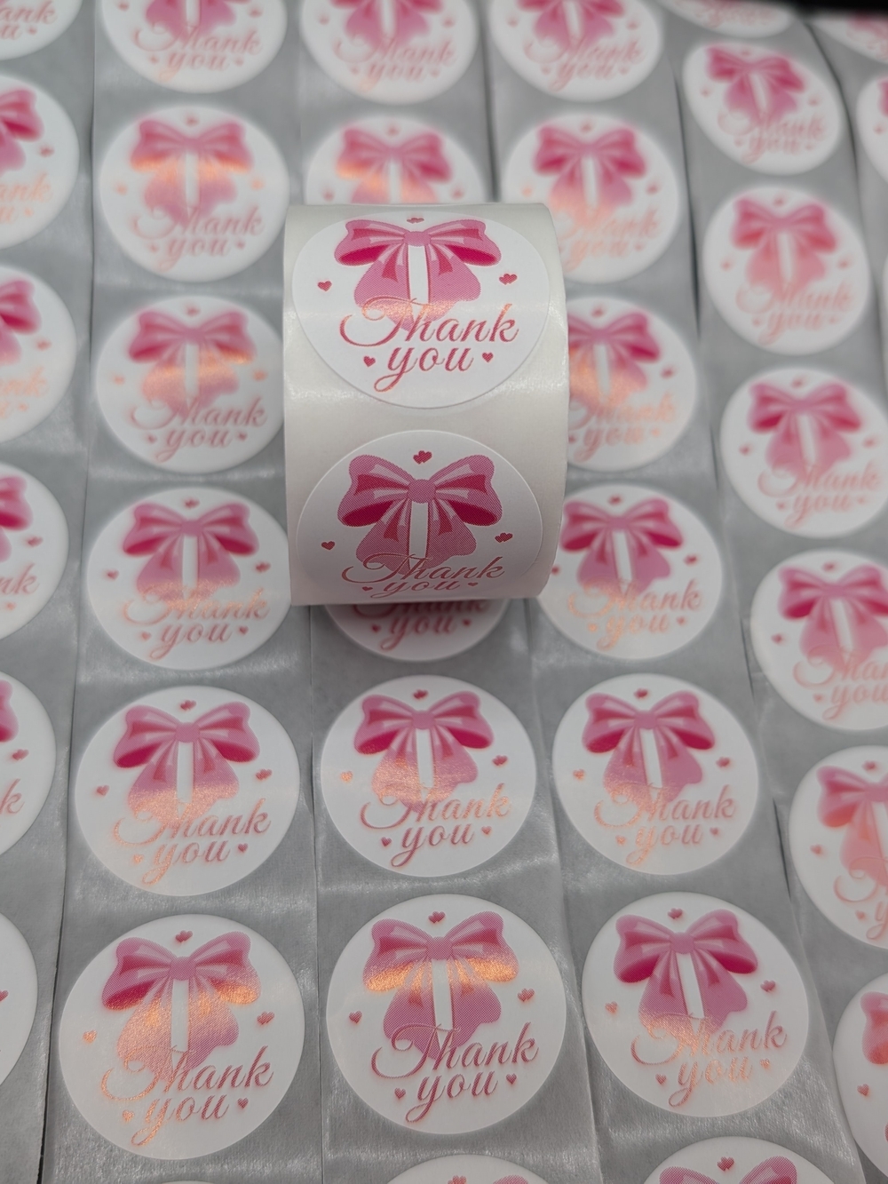 500 Count Thank You Pink Bow Stickers roll Seals Croquet Baby Shower Shipping
